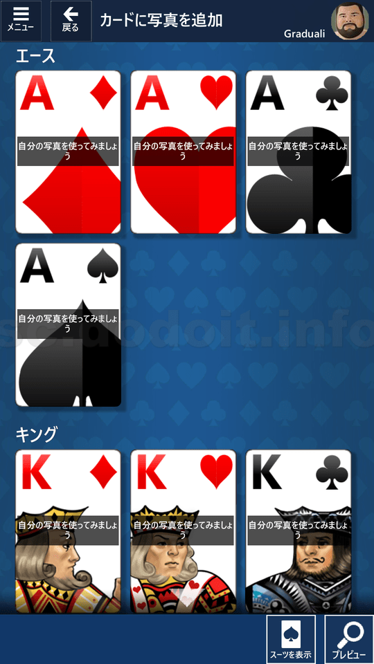 Microsoft Solitaire Collection カードに写真を追加 スート別